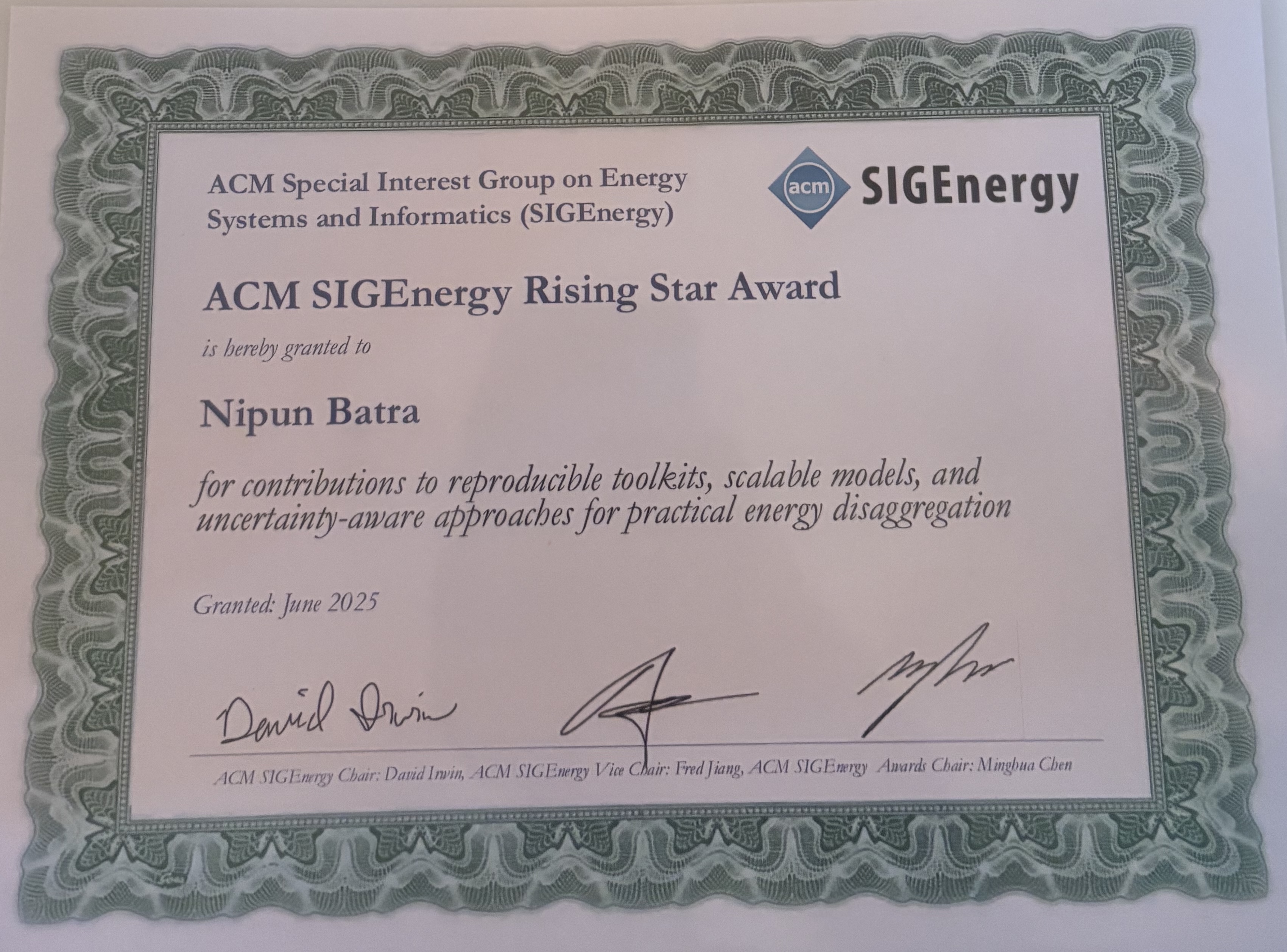 SIGEnergy Rising Star Certificate