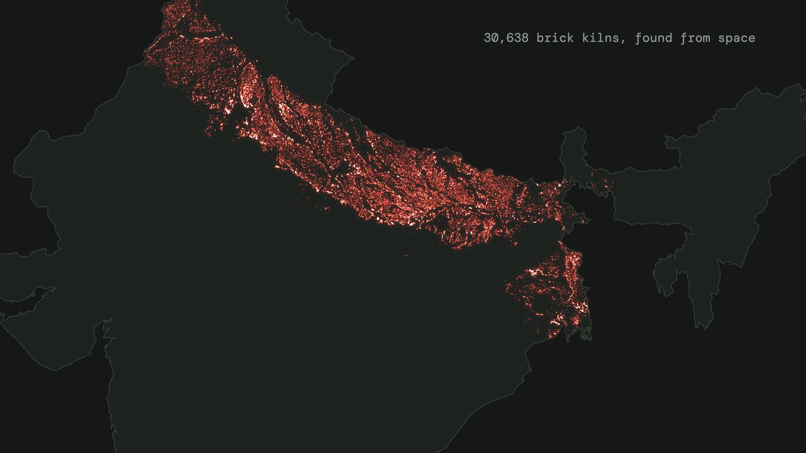 Still from the lab film: 30,638 brick kilns found from space across the Indo-Gangetic Plain