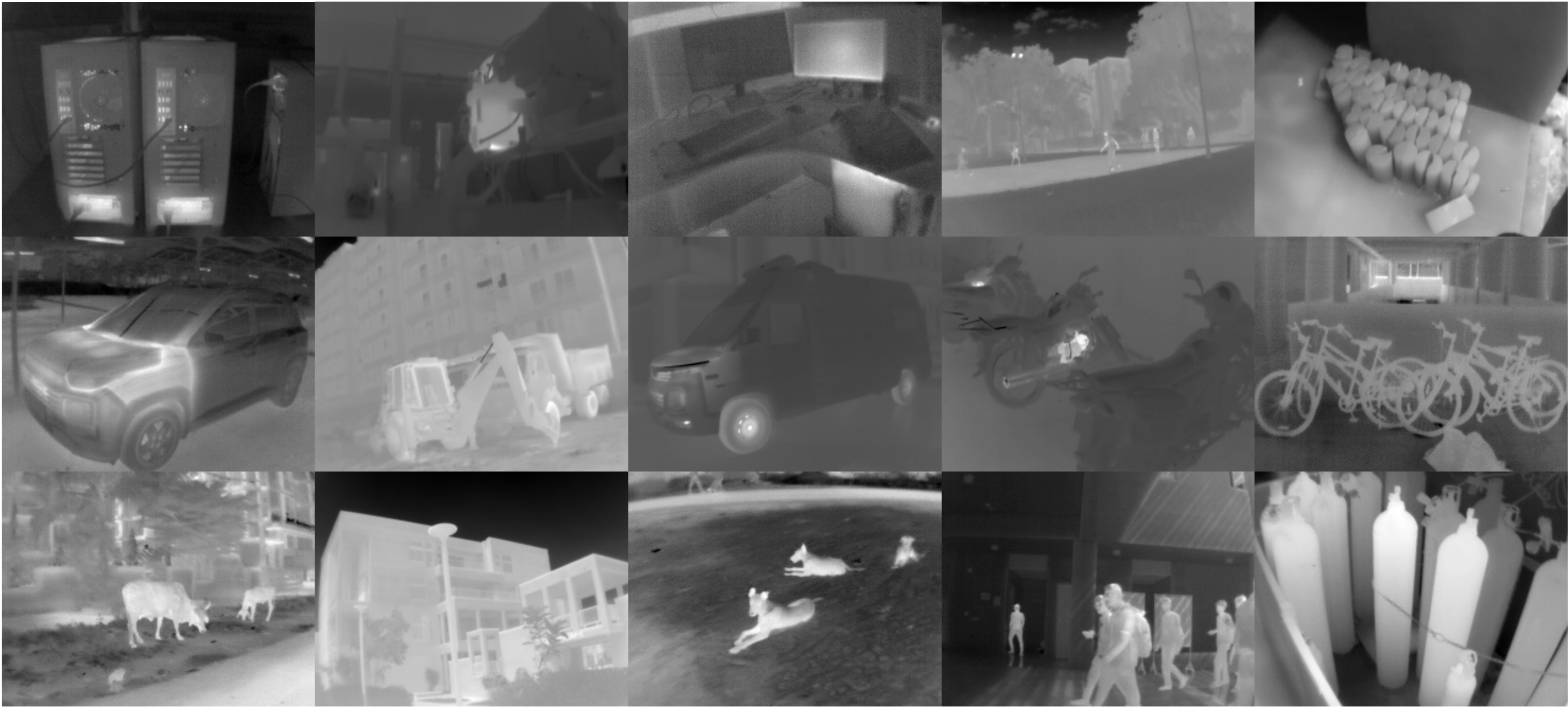 Sample images from ThermEval-D dataset showing single and multi-person thermal scenes