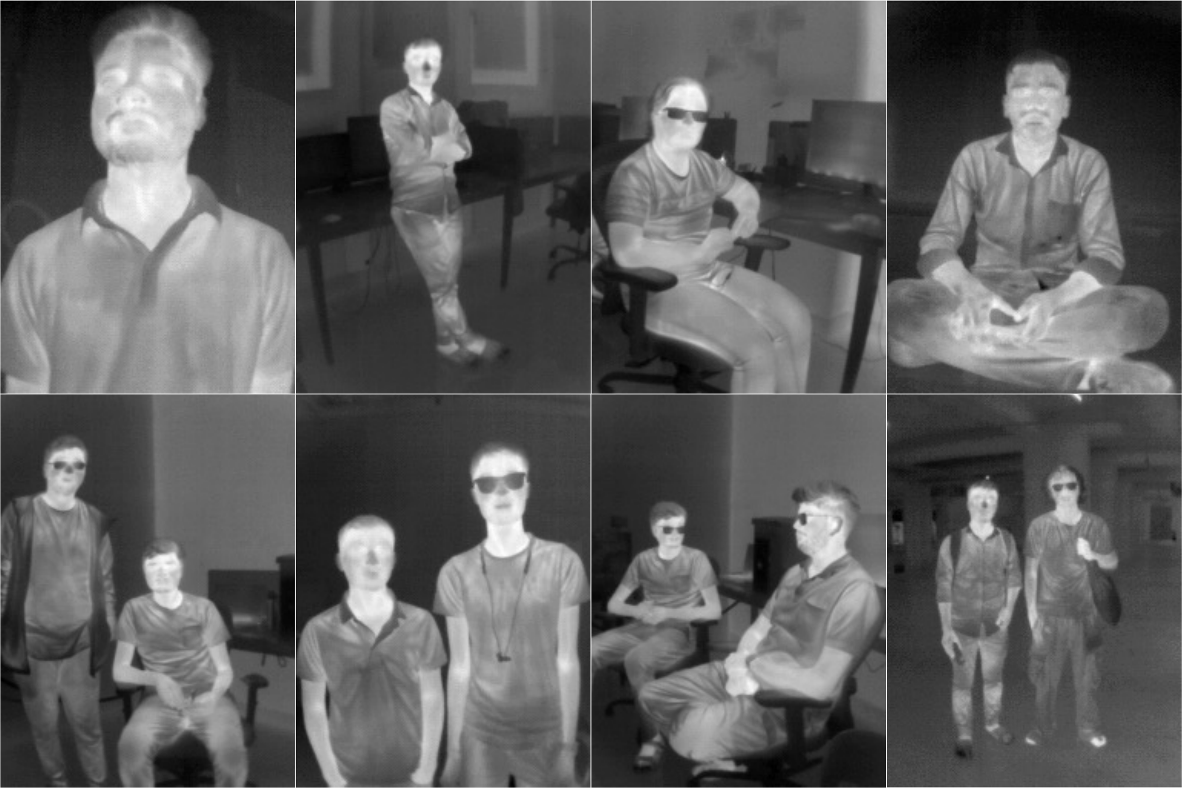 Sample images from ThermEval-D dataset showing single and multi-person thermal scenes